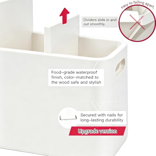 Wooden Kitchen Utensil Holder Organizer for Counter or Countertop (white / 4 Compartment)