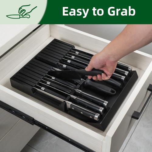 Bamboo In Drawer Knife Block Organizer (Black / 16 Holder)
