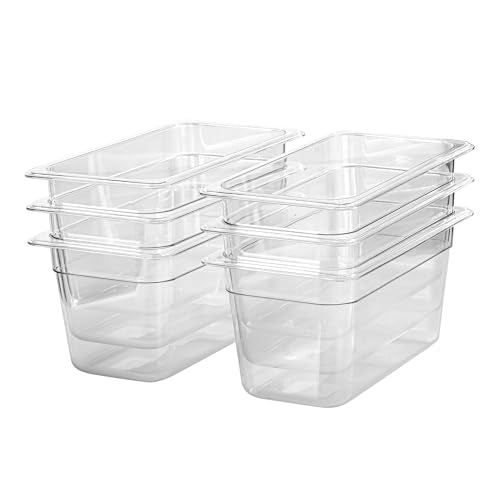 1 3 Size Food Containers 6 Pack 6 Inch Deep Pan Clear BPA free Polycarbonate Stackable Commercial Hotel Pan for Food Serving Freezer Safe (1/3 Size / 6" Deep)
