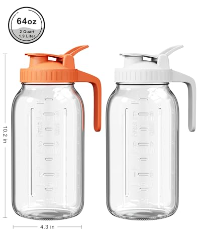 Mason Jar Pitcher Set of 2 (White & Orange / 64 Ounces)