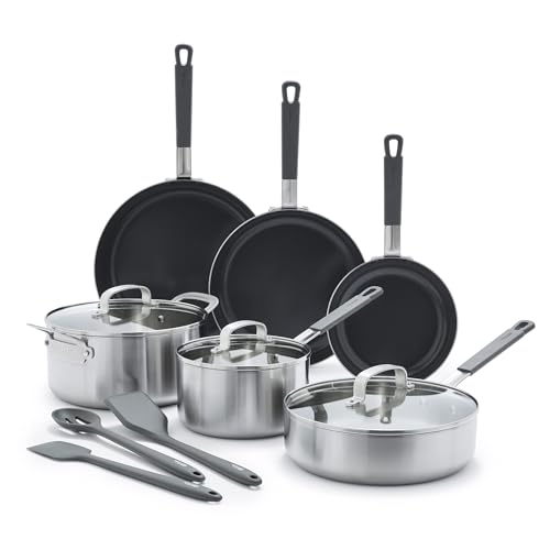 x Bobby Flay Stainless Steel 12 Piece Cookware Pots & Pans Set (12 Piece Cookware Set / Stainless Steel)