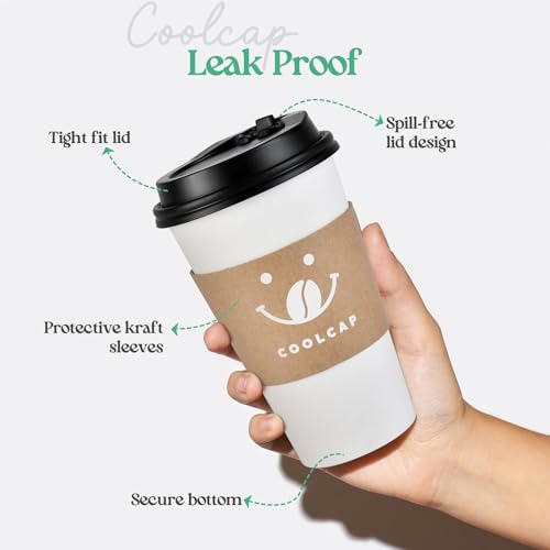 Coffee Cups with Lids and Sleeves (White- 50packs / 12 oz)