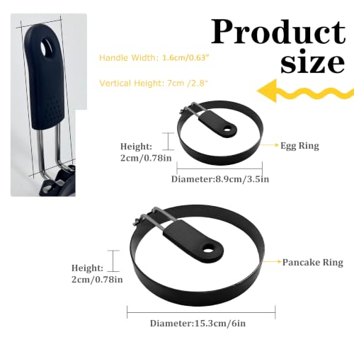 2 Pack 3.5'' + 6'' Egg Rings Set with Silicone Handle