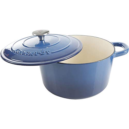 Artisan 5 Quart Round Enameled Cast Iron Dutch Oven (Sapphire Blue / 5-Quart)