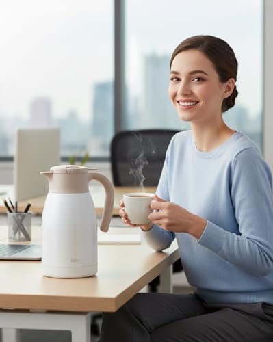 50.7 Ounces Stainless Steel Thermal Coffee Carafe with Lid (White / 50.7 Ounces)
