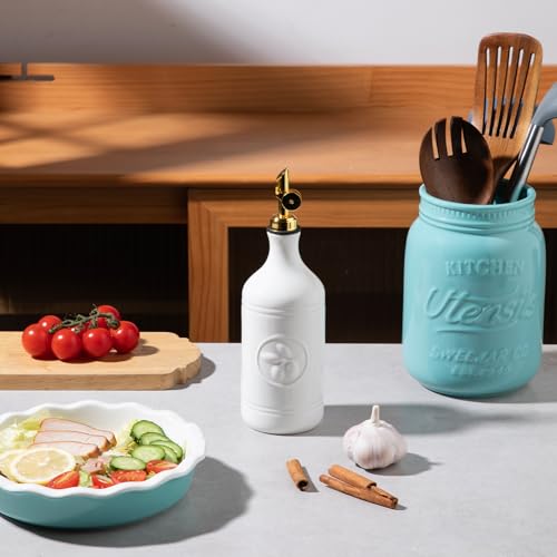 Sweejar 16 Oz Ceramic Olive Oil Dispenser Bottle (White / 16 Oz(Gold Spout))