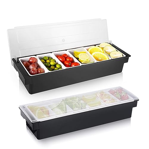 Ice Chilled Condiment Caddy with 6 Removable Trays and Lid (6 Compartment, 2 Pack)
