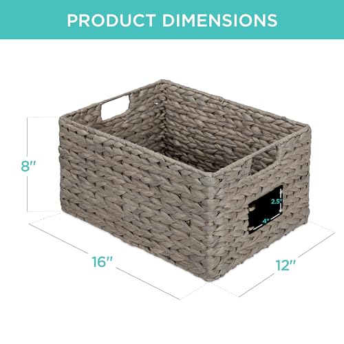 Pantry Baskets Set of 2 16x12in Water Hyacinth Storage Baskets (12x16x8in / Gray)