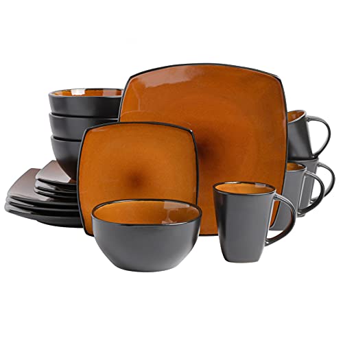 Soho Lounge Square Reactive Glaze Stoneware Dinnerware Set (Service for 4 (16pcs) / Amber (Soho Lounge))