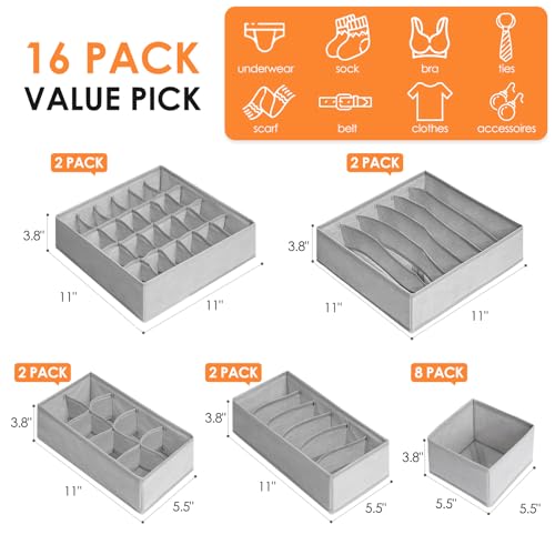 16 Pack Sock Underwear Drawer Organizer (16 Count)
