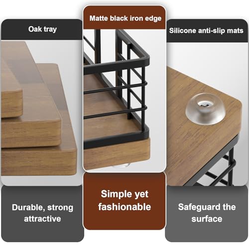 Guest Towel Holder Tray for Bathroom (Black/Brown / 9.06 x 5.51 x 2.56 inches)