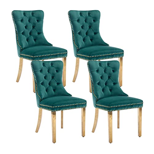 Green Velvet Dining Chairs Set of 4 (Natural Green)