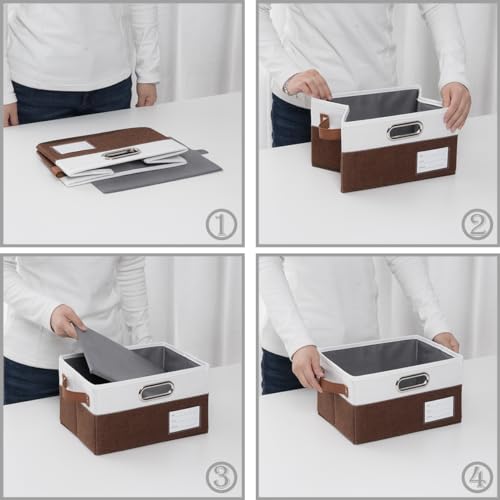 Foldable Storage Bins with Handles [3 (Brown & Cream / Medium(3-Pack))
