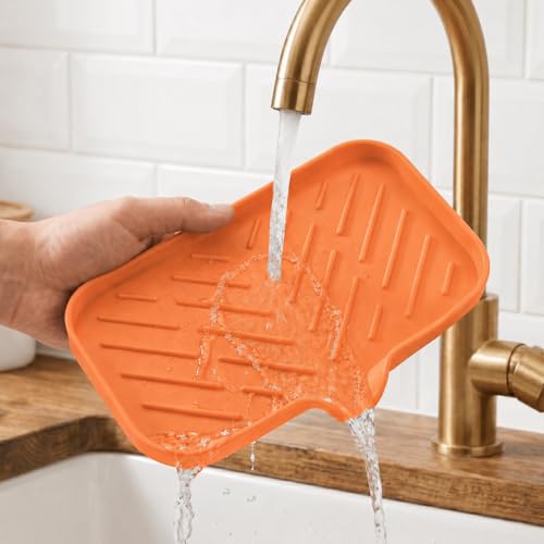 Silicone Soap Dish with Drain Spout (Orange / M(9.6"×5.3"))