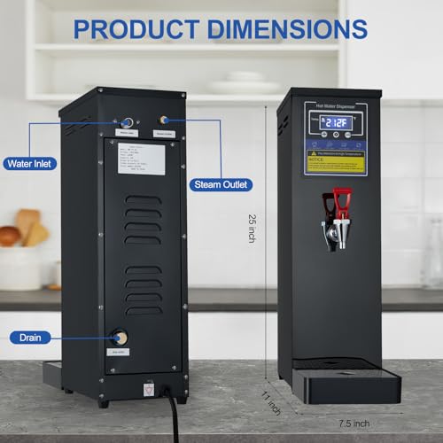 Hot Water Dispenser Commercial Water Boiler Countertop Hot Water Machine Stainless Steel Step (Black 30Liter/H)