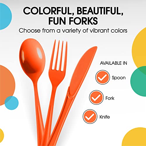 Orange Plastic Forks 200 Pieces Orange Forks Disposable Utensils Heavy Duty Plastic Cutlery Set Disposable Cutlery Sets Flatware Sets Silverware Set Party Supplies & Party Tableware (Orange / Forks)