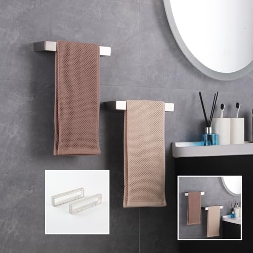 Modern Towel Holder Square Style Brushed Stainless Steel Towel Hanger Towel Ring for Bathroom Wall Mount 2 Pack HG1716 (Brushed)