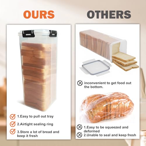 Bread Storage Container with Drawer Tray (Black - 2 Pack)