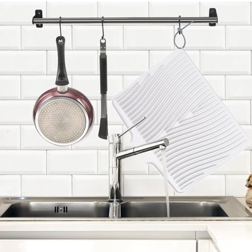 Silicone Dish Drying Mat for Kitchen Counter (White-1pc / 20" x 15")