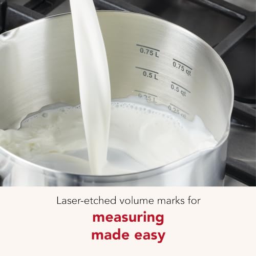 Stainless Steel Induction Sauce Pan with Pour Spouts (Brushed Stainless Steel / 1 Quarts)