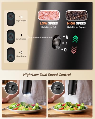 Gravity Electric Salt and Pepper Grinder Set with Charging Base (Updated-Black / Set)
