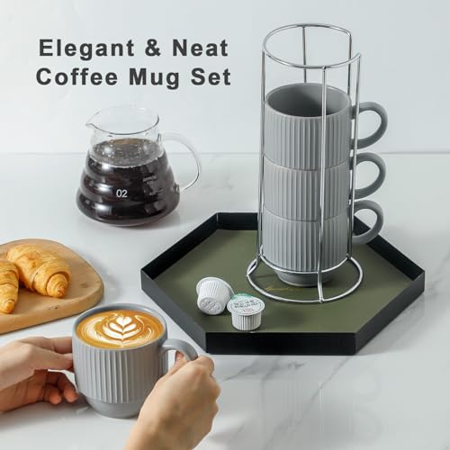 Stackable Coffee Mugs With Stand (Gray / 12 Ounces)