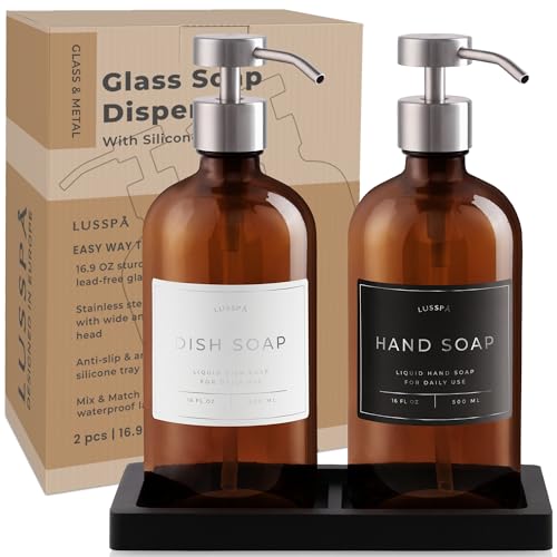 Glass Soap Dispenser Set of 2 (Amber/Silver)