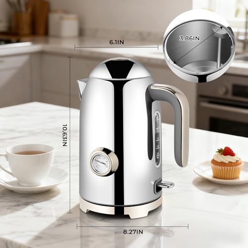 57oz Electric Kettle with Thermometer (Glossy Silver)