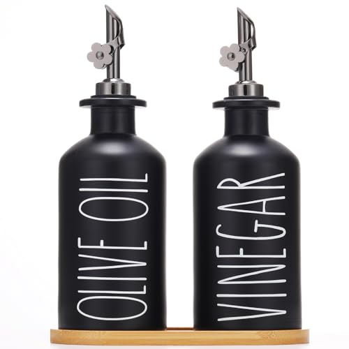 Premium Olive Oil Dispenser for Kitchen (Black+Tray / 11.8 fl oz)