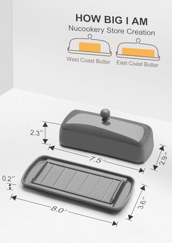 Ceramic Butter Dish with Lid for Countertop (Gray)