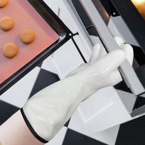 Heat Resistant Oven Gloves for Kitchen Baking Food Contact Grilling Gloves White (Small)