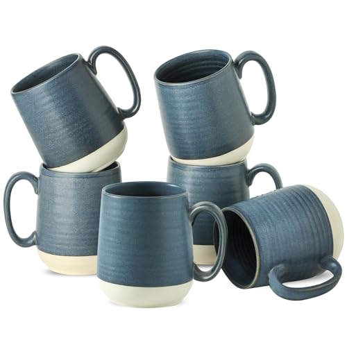 Coffee Cups 15 oz Coffee Mugs Ceramic with Handles Set of 6 (Deep Blue / Set of 6)