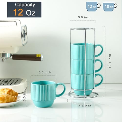 Coffee Mug 12 oz Set of 4 with Rack (Teal / 12 Ounces)