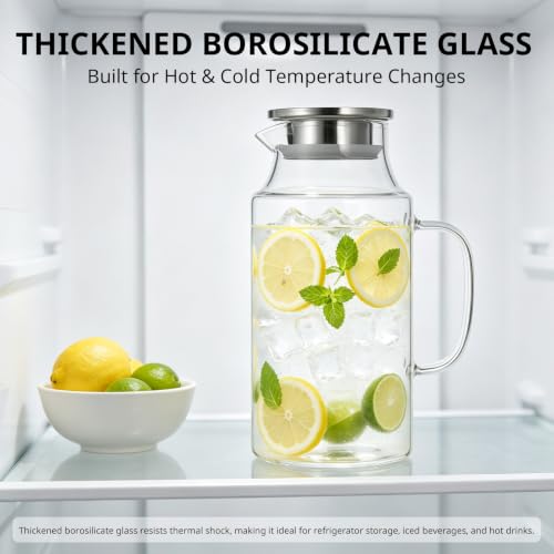 Short 67.6 oz Glass Pitcher with Lid and Handle (Clear / 67.6 Ounces)