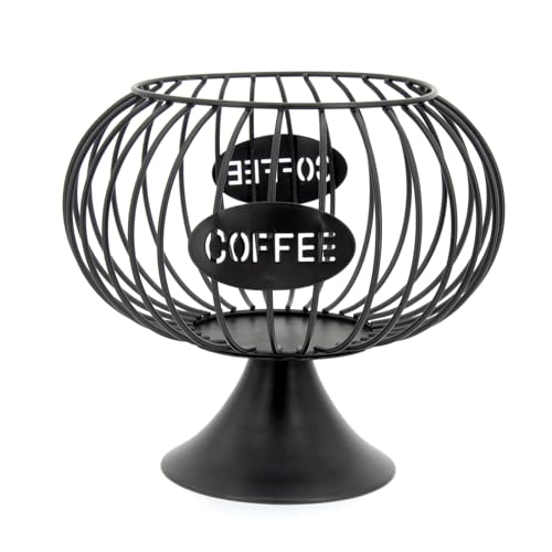 Large Capacity Coffee Pod Holder for Countertop K Cup Organizer Metal Storage Basket for Keuring Pods K Cup Storage for Capsule Creamer Coffee Bar Decor Black (Black-Large Size / Large)