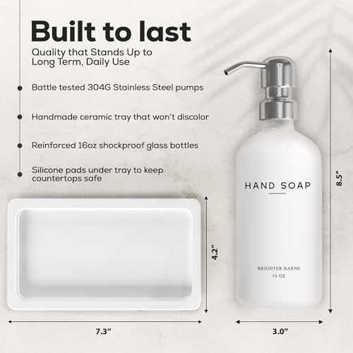 White Glass Soap and Lotion Dispenser Set by Brighter Barns (White/Silver Sl)
