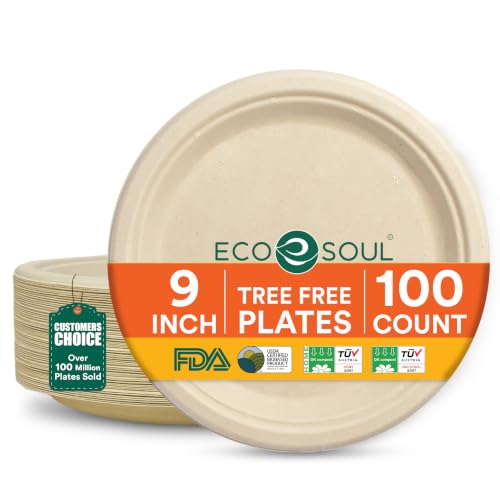 9 Inch Disposable Bagasse Paper Plates (9" [Natural])