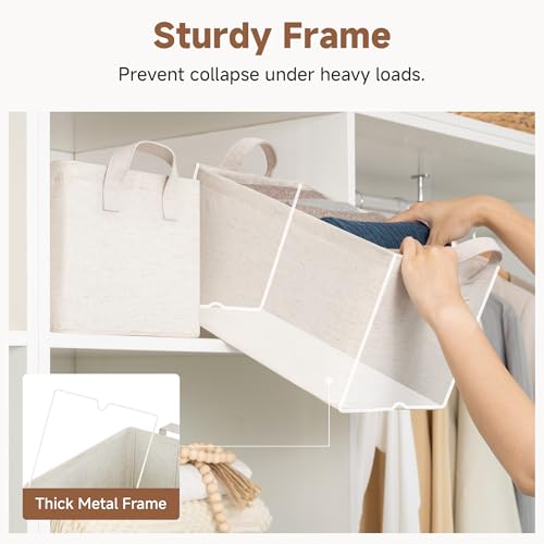 Fabric Storage Bins (Beige（Cotton-linen） / 14 ¾" L x 10 ¼" W x 8 ¼" H)