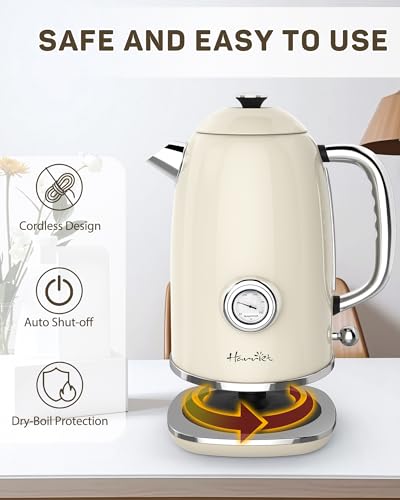 61oz Electric Kettle with Thermometer (Beige White)