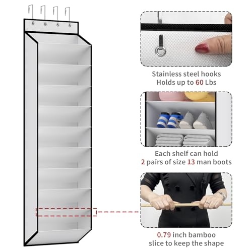 10 Tiers White Over Door Shoe Organizer Storage (White-1 Pack of 10 Pockets)