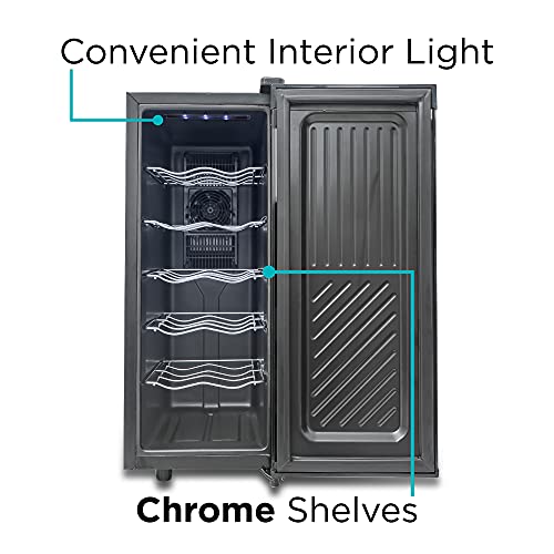 12 Bottle Thermoelectric Wine Chiller (12 Bottles / Mirrored Glass Door)