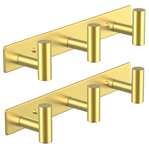 Gold Wall Mount Coat Rack (Gold / 3 "T" Hooks, 2PACK)