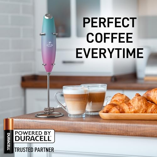 Powerful Milk Frother Wand With Duracell Batteries (Vibe Pink / Double Whisk + Batteries)