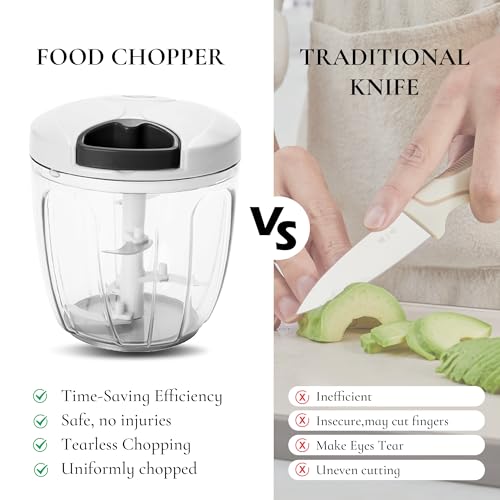Pull‑String Manual Food Chopper with Sharp Blades (Black/White / 900 ml)