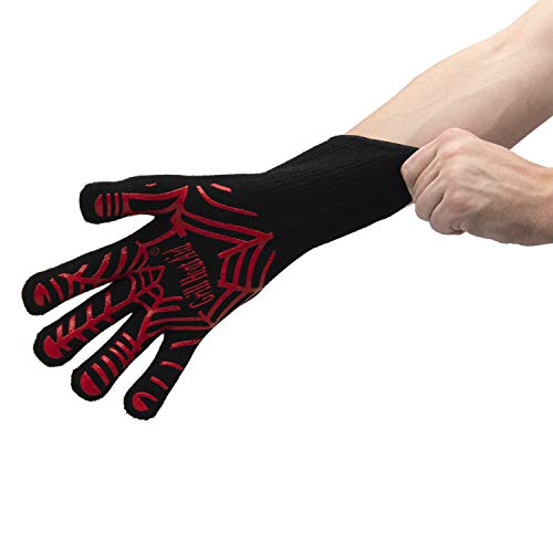 Grill Gloves Heat Proof for Men Grilling BBQ Heat Resistant Gloves (Black & Red / Mid Cuff - Medium Palm)