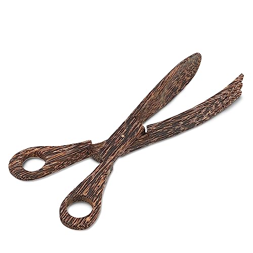 Hand Carved 10 Inch Palm Wood Scissor Tongs (Black)