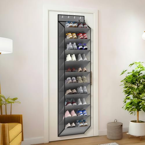 10 Tiers Mesh Over Door Shoe Organizer Storage (Grey-1 Pack of 10 Cell)