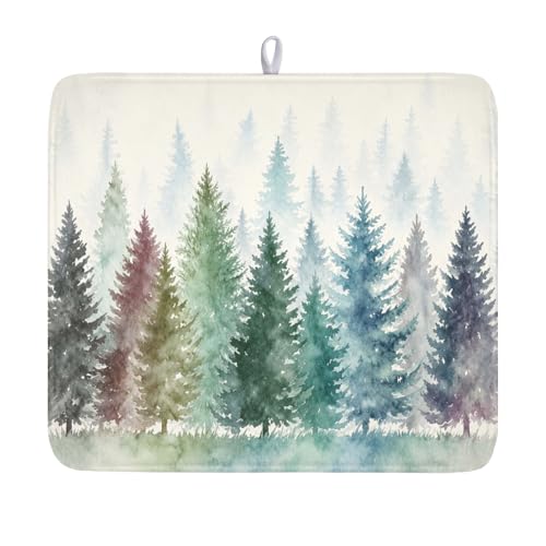 Pine Tree Dish Drying Mat Natural Forest Fog Microfiber Dishes Pad 16x18 Inch Absorbent Fast Dry Dish Drainer Rack Mats for Kitchen Counter (Pine / 16x18 inch)