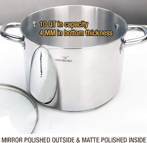 10 Quart Stock Pot With Glass Lid (Shiny Silver - Mirror Polished Stainless Steel / 10 Quarts)