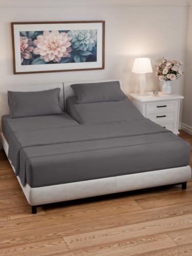 Flex Top Split Head King 4 Piece Sheet Set (06 - Dark Grey / Split Head/Flex Top)
